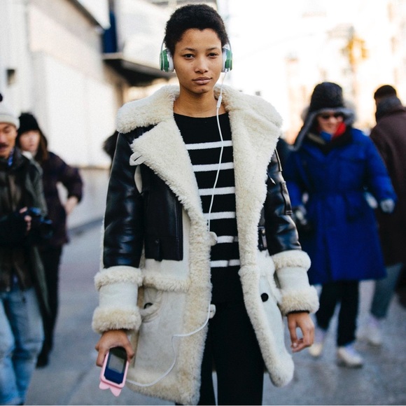 Coach Biker Sheepskin & Leather Coat Black Natural Made in Italy - Picture 6 of 16